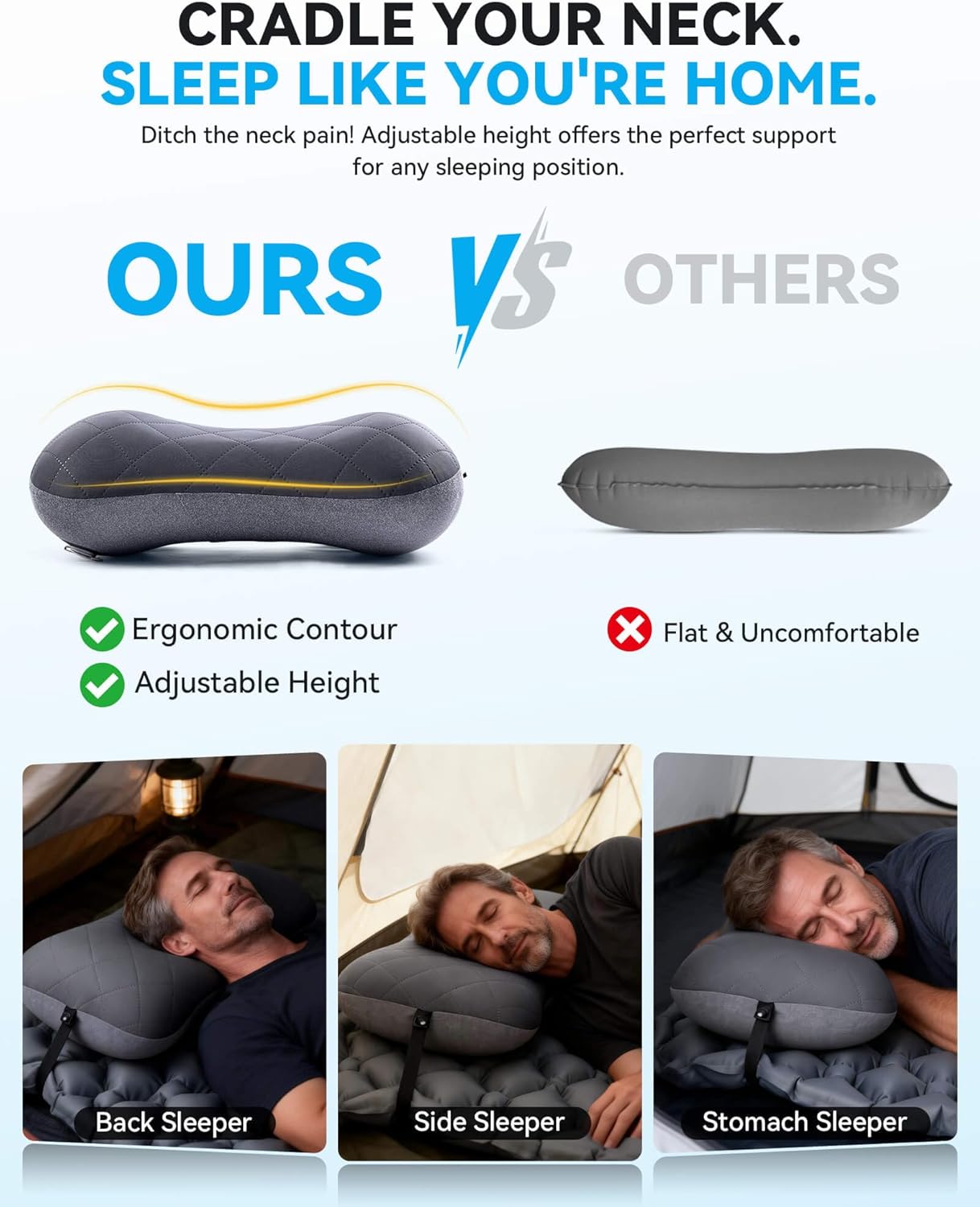 Hikenture Camping Pillow with Removable Cover - Ultralight Inflatable Pillow for Neck Lumbar Support - Upgrade Backpacking Pillow - Washable Travel Air Pillows for Camping, Hiking, Backpacking - Image 3