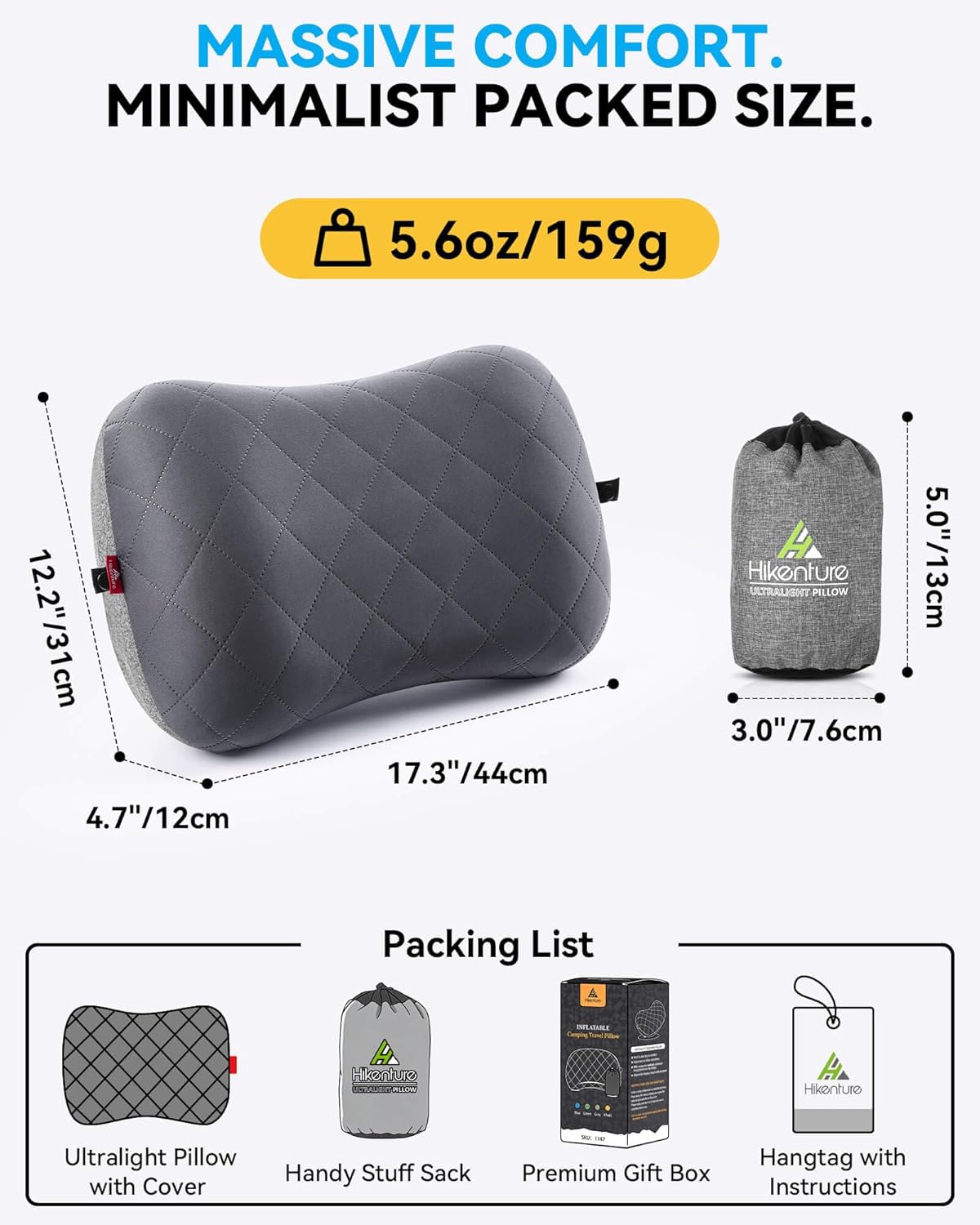 Hikenture Camping Pillow with Removable Cover - Ultralight Inflatable Pillow for Neck Lumbar Support - Upgrade Backpacking Pillow - Washable Travel Air Pillows for Camping, Hiking, Backpacking - Image 10